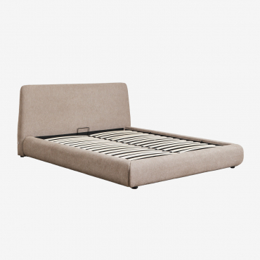 Cama Con Canapé Abatible Tapizada Norena Tela Marrón Arena & 160 X 200 Cm - Sklum