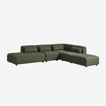 Sofá Modular Esquinero De 4 Piezas Con Diván Izquierdo Y Puff Fogler Borreguito Verde Salvia - Sklum