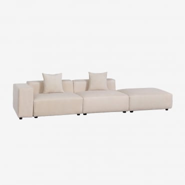 Sofá Modular Esquinero Izquierdo De 2 Piezas Con Reposabrazos Bajo Y Puff ↔︎345 Cm Bruna Pana Beige Lino - Sklum