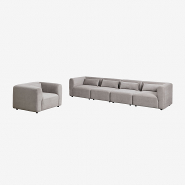 Conjunto De Salón Con Sofá Modular De 4 Piezas Y Sillón Fogler Pana Gris Topo Claro - Sklum