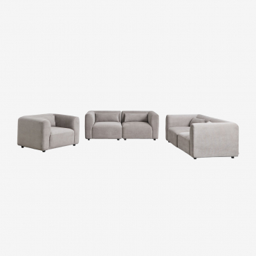 Conjunto De Salón Con 2 Sofás Modulares De 2 Piezas Y Sillón Fogler Pana Gris Topo Claro - Sklum