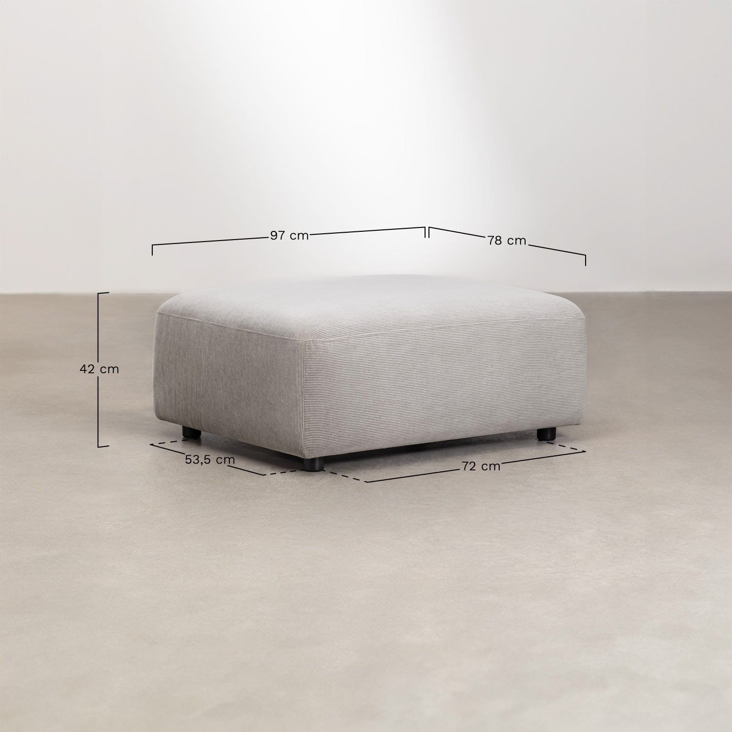 Conjunto de salón con sofá modular de 4 piezas, sillón y puff Fogler, medidas