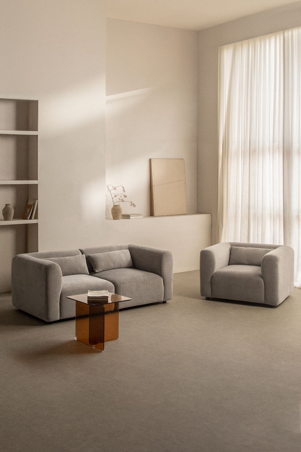 Conjunto de salón con sofá modular y sillón Fogler gris