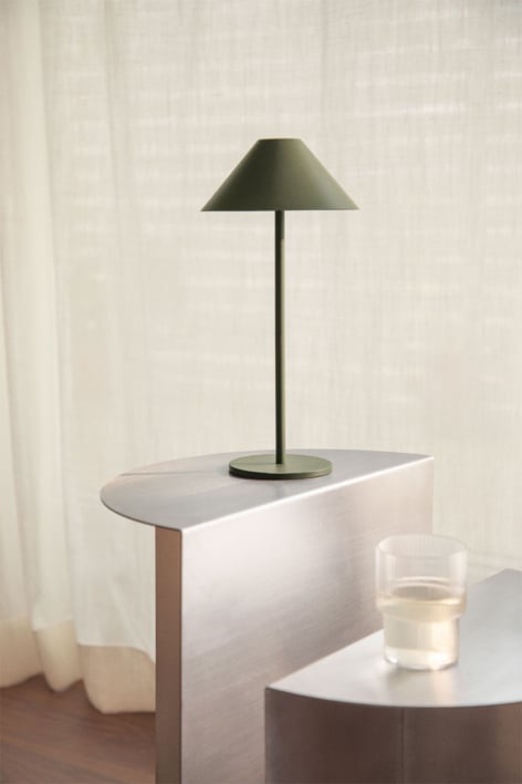 Lámpara de mesa LED inalámbrica en hierro Nebida - Verde Oliva Intenso