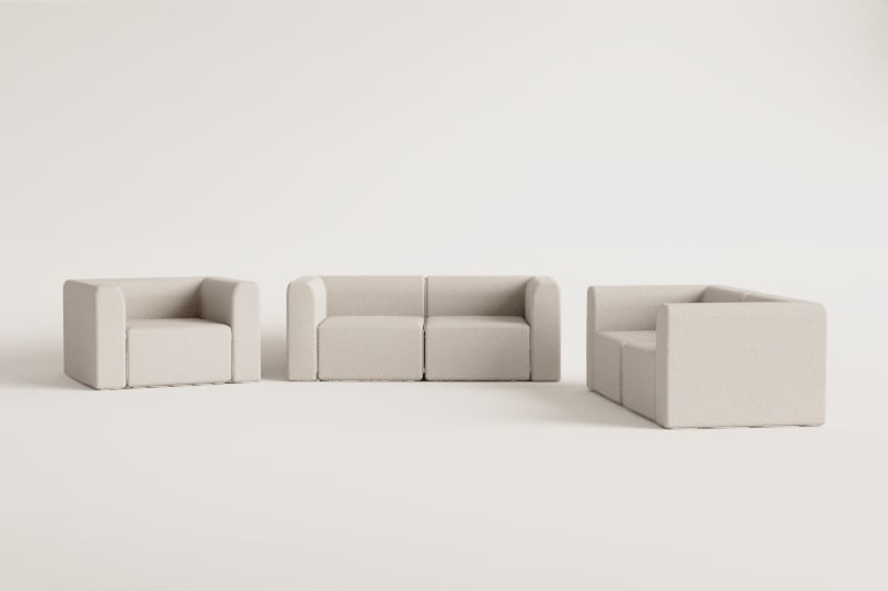 Conjunto de salón con 2 sofás modulares de 2 piezas y sillón Fogler