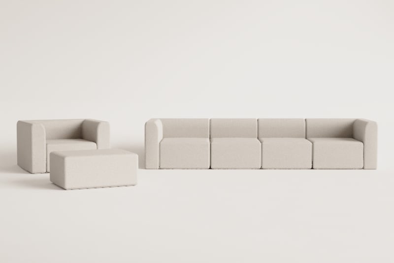 Conjunto de salón con sofá modular de 4 piezas, sillón y puff Fogler