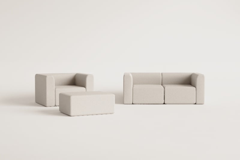 Conjunto de salon con sofá modular de 2 piezas, sillón y puff Fogler