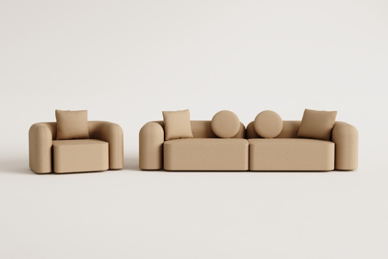 Conjunto de salón con sofá modular de 2 piezas y sillón en chenilla Coco