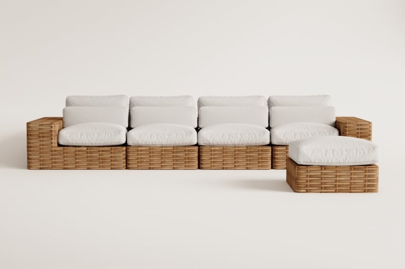 Sofá modular de jardín de 4 piezas y puff Milu
