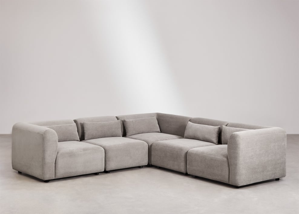 Sofá modular rinconera de 5 piezas Fogler - Pana Gris Topo Claro