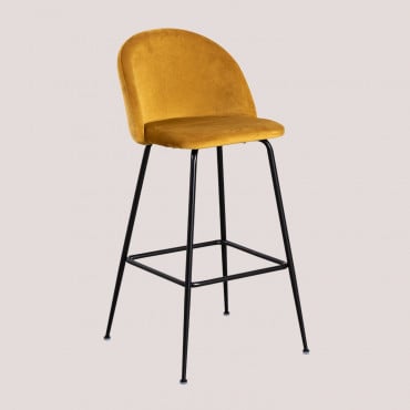 Pack De 2 Taburetes Altos En Terciopelo Kana Design Mostaza & ↑75 Cm & Negro - Sklum