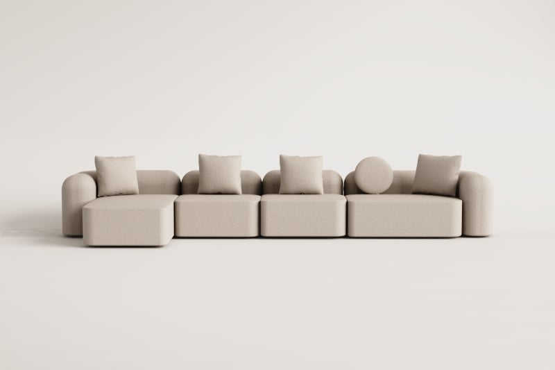 Sofá modular chaise longue izquierdo de 4 piezas en chenilla Coco