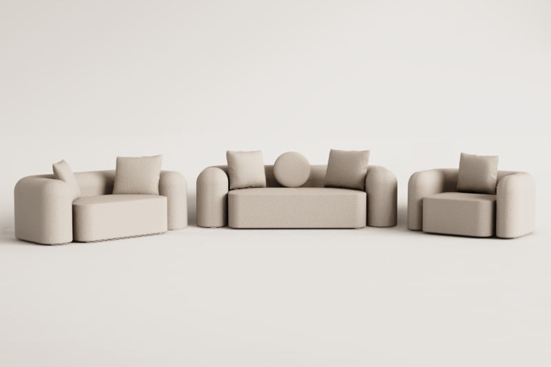 Conjunto de salón con sofá modular de 3 plazas, sofá de 2 plazas y sillón en chenilla Coco