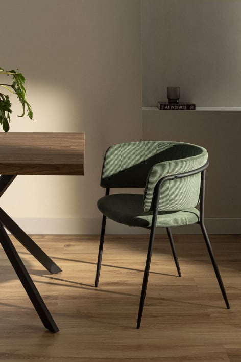 Silla de comedor tapizada Nalon - Pana Verde Caqui