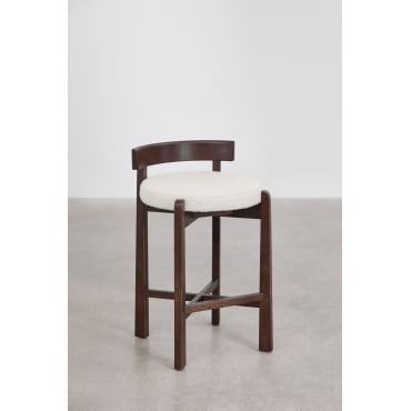 Pack de 2 taburetes altos 65 cm en madera de roble oscura y tela bouclé blanca Manila