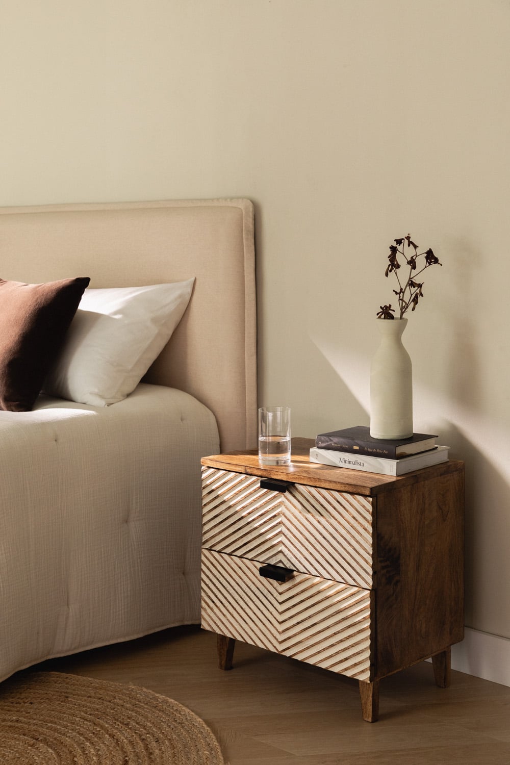 Mesita de noche rectangular madera mango 50x35 Balary