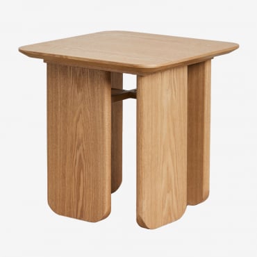 Mesa De Centro Cuadrada 50x50 Cm En Mdf Y Chapa De Fresno Ginger Natural - Sklum