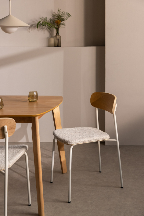 Silla de comedor apilable en hierro y madera Wilpier