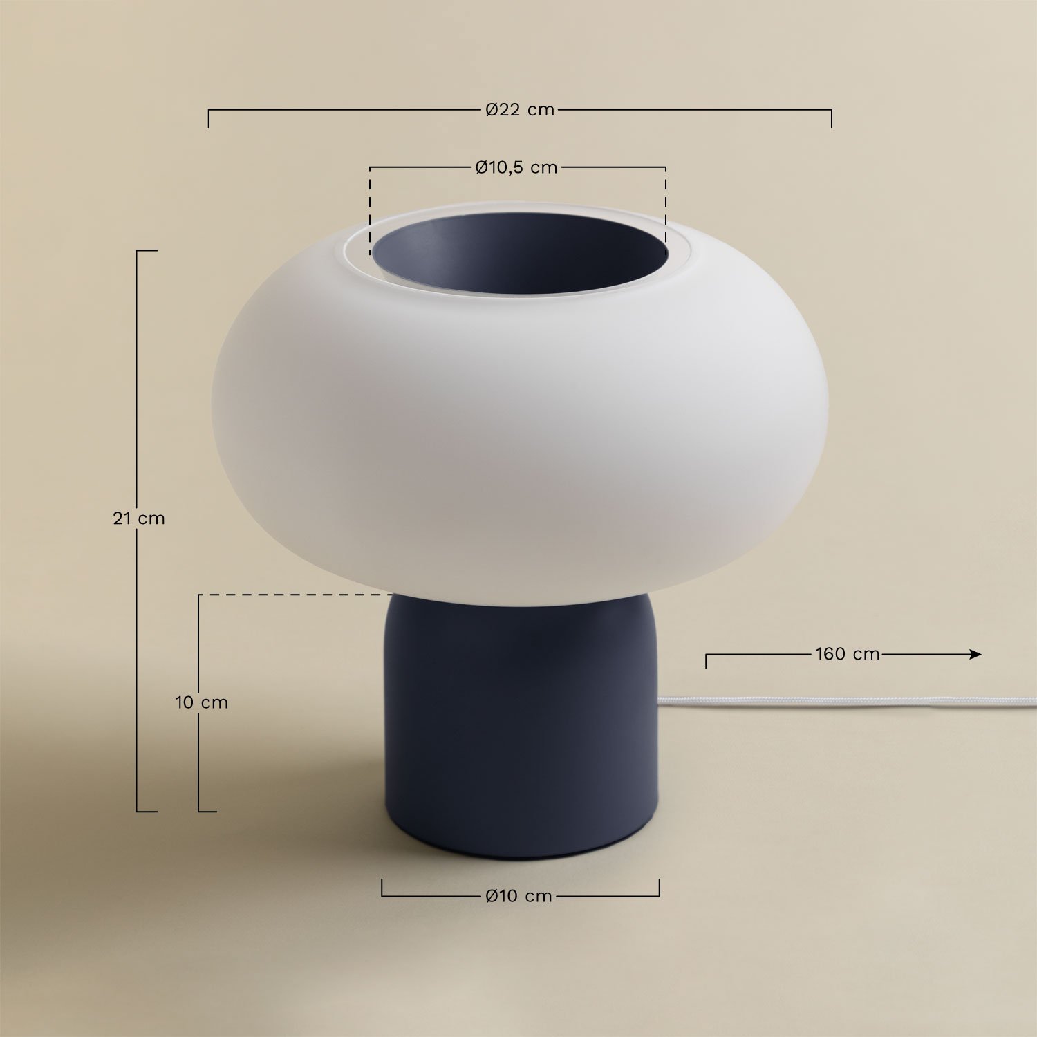 Lámpara de Mesa LED en Cristal y Acero Deruent, medidas