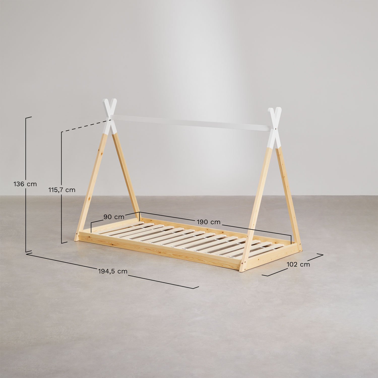 Cama para colchón 90 cm en madera de pino Typi Kids , medidas