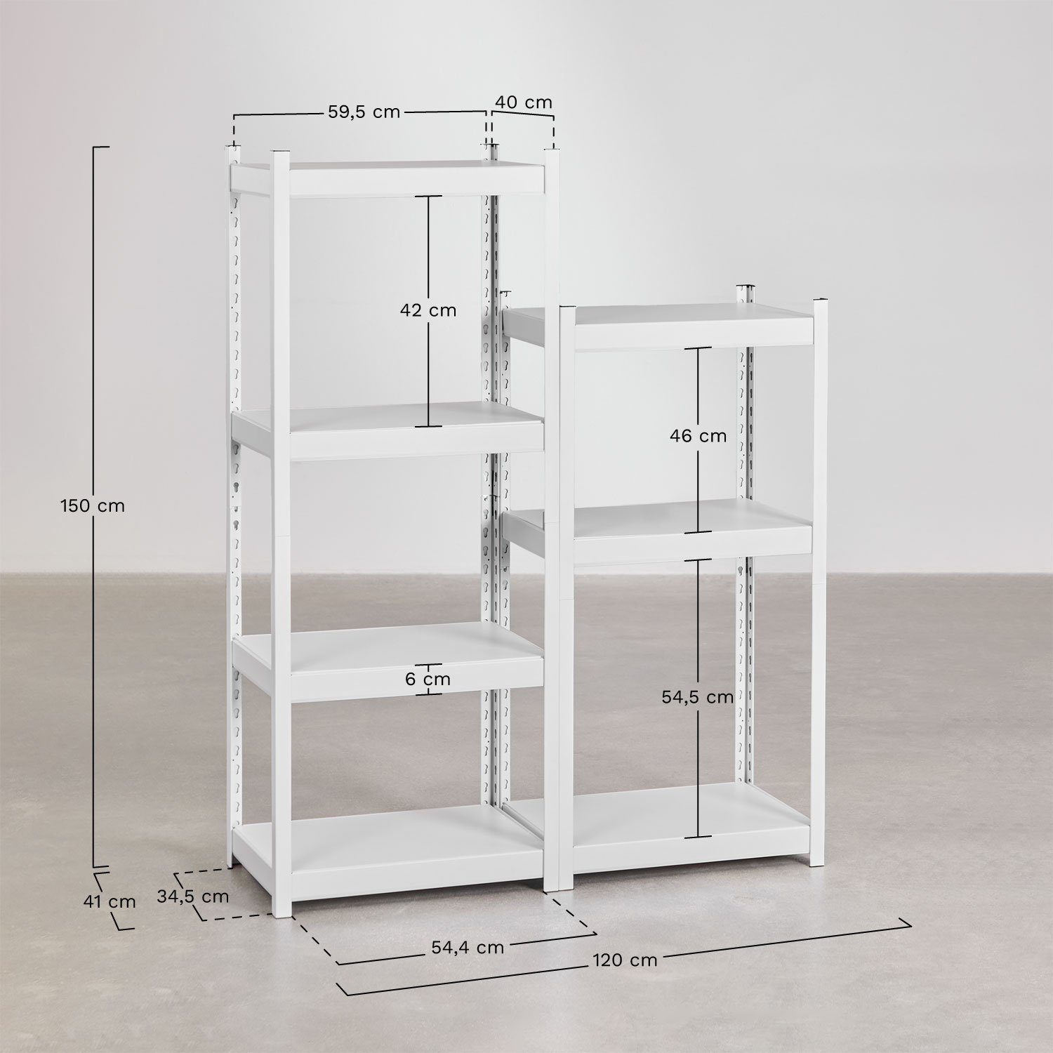 Set de 2 estanterías en acero (150-120x60 cm) Crenzi, medidas