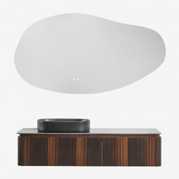 Conjunto De Mueble De Baño Suspendido En Madera Lavena Madera Oscura & Ovalado Acero Inoxidable ↔︎60 Cm Lime & Irregular - Sklum