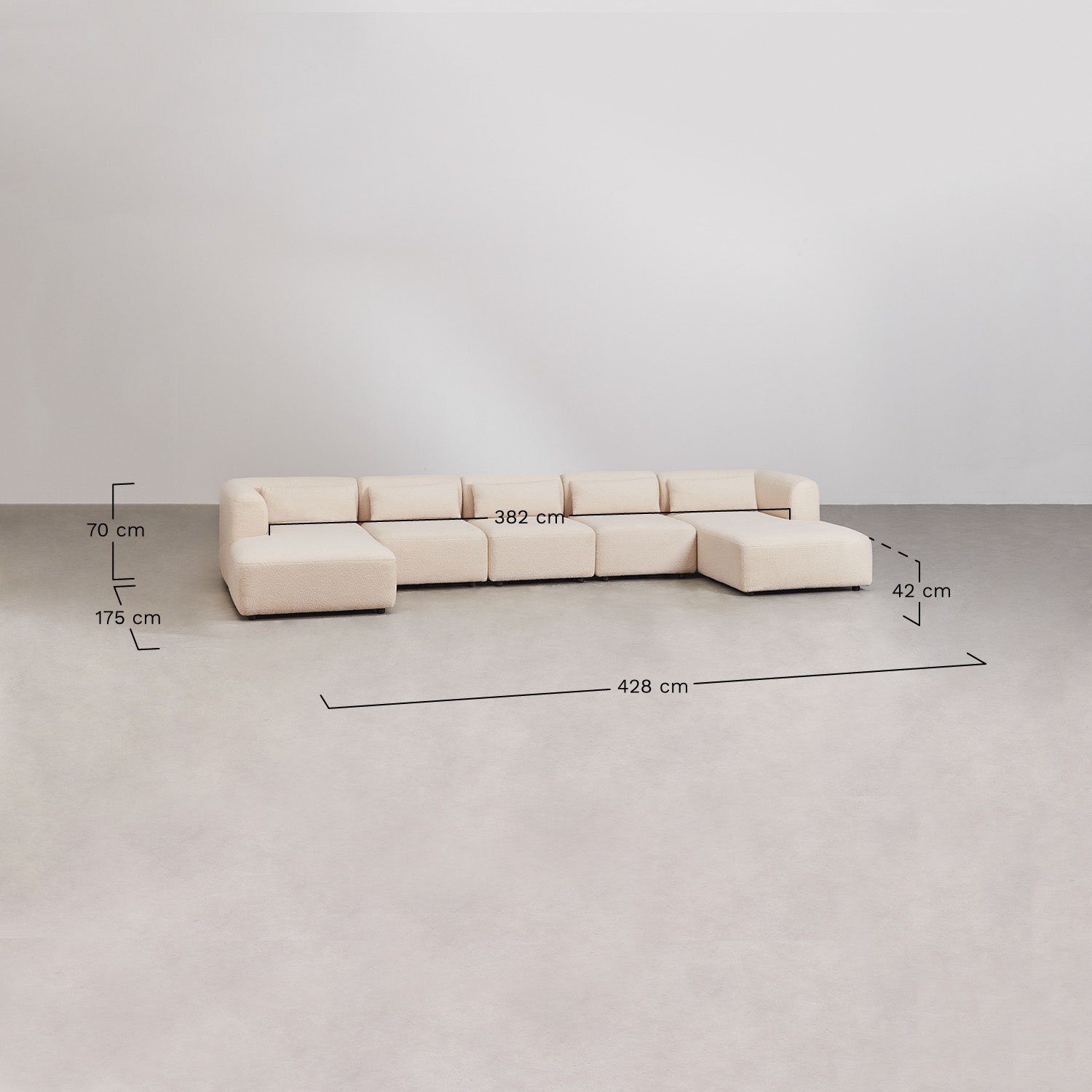 Sofá modular con doble chaise longue de 5 piezas Fogler , medidas
