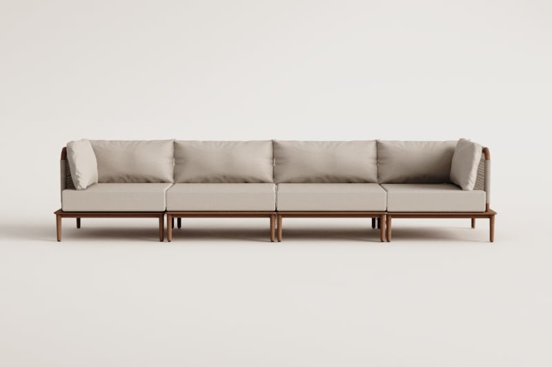 Sofá modular de jardín de 4 piezas con 2 sillones esquineros en madera de acacia Giulia 