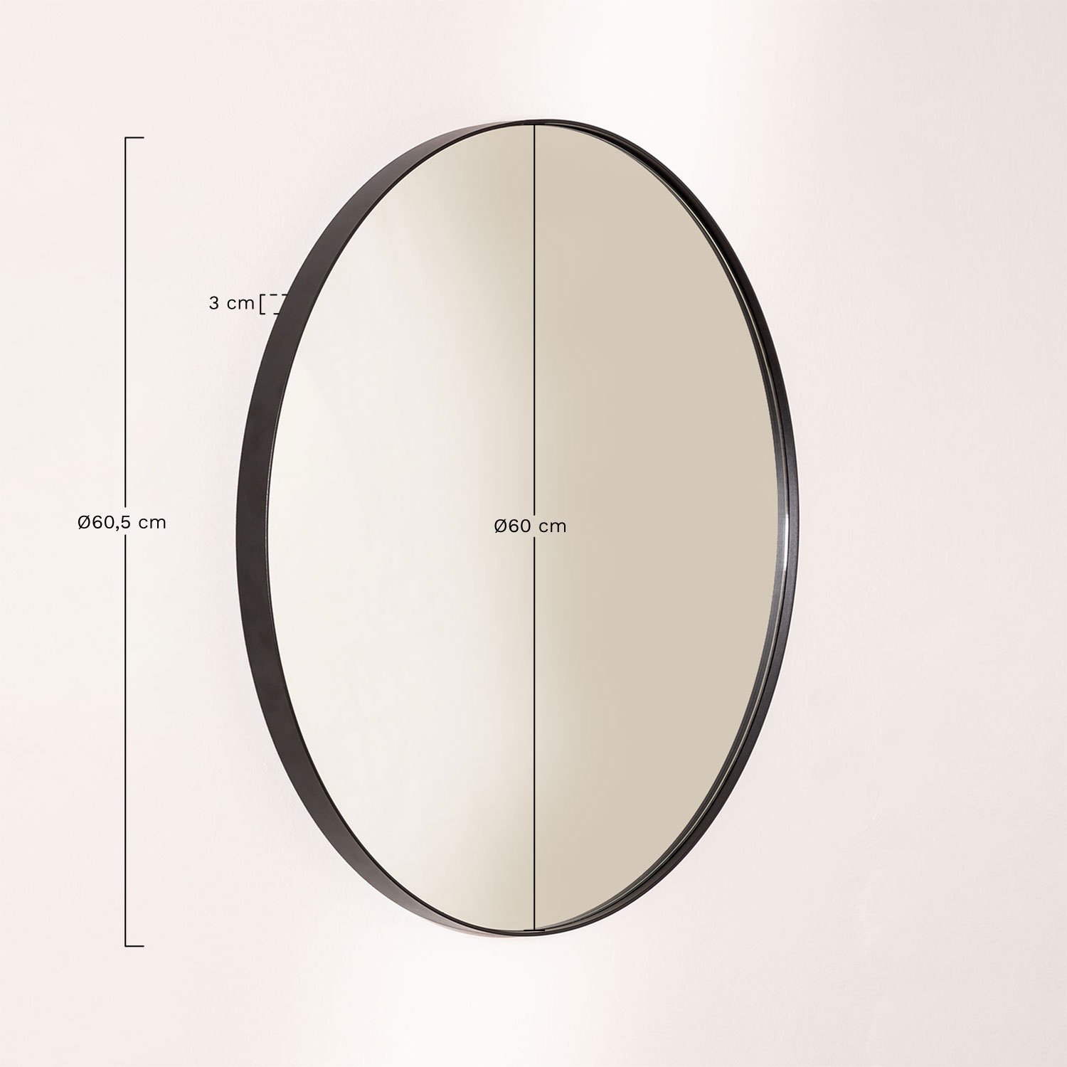 Espejo de pared redondo en metal Ø60,5 cm Gon, medidas