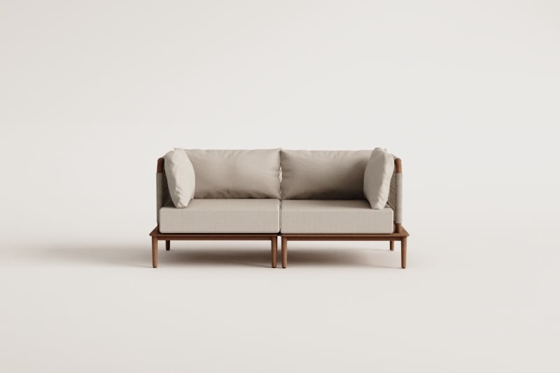 Sofá modular de jardín de 2 piezas con 2 sillones esquineros en madera de acacia Giulia