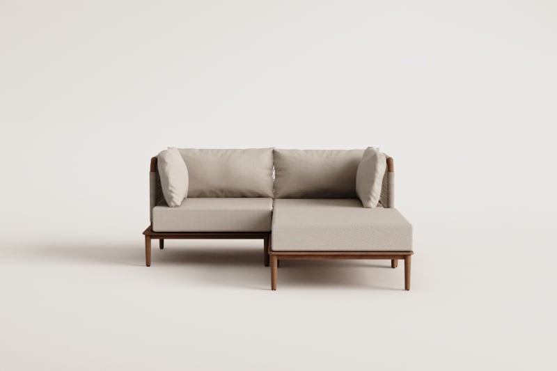 Sofá modular de jardín de 2 piezas con 2 sillones esquineros y puff en madera de acacia Giulia                