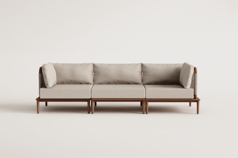 Sofá modular de jardín de 3 piezas con 2 sillones esquineros en madera de acacia Giulia