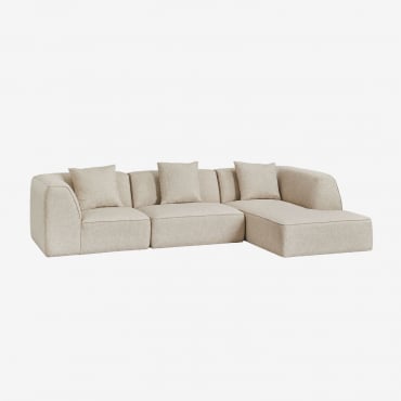 Sofá Modular Chaise Longue Derecho De 3 Piezas Tapizado Cardea Bouclé Beige Crema - Sklum