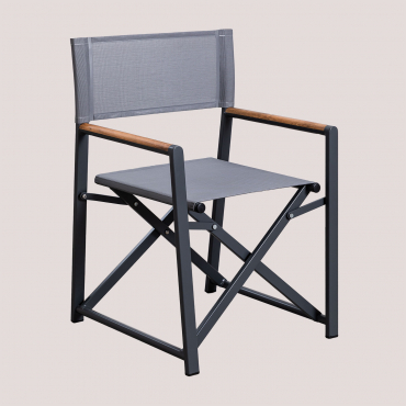 Pack De 4 Sillas De Director Plegables Para Jardín En Aluminio Y Madera De Teca Jordana Gris Antracita - Sklum