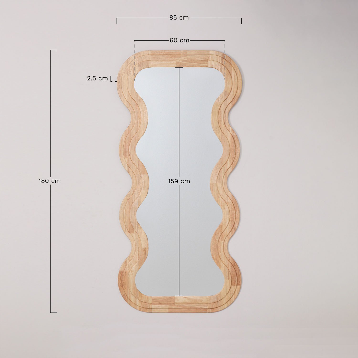 Espejo de pared en madera de roble 85x180 cm Lierta, medidas