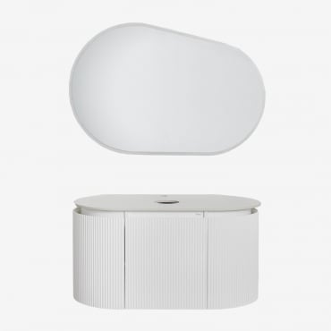 Conjunto De Mueble De Baño Suspendido En Madera Carsone Blanco & Sin Mueble Auxiliar & Sin Lavabo & Ovalado Led Y Antivaho 100x80 Cm Riben & - Sklum