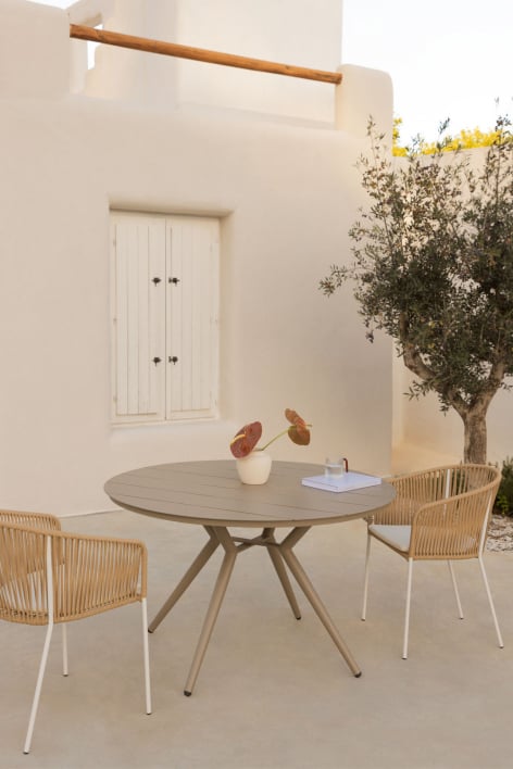 Mesa de jardín redonda en aluminio Valerie - Marrón Moka