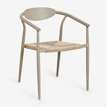 Pack De 2 Sillas De Comedor Apilables Con Reposabrazos En Aluminio Y Ratán Sintético Marsha Marrón Moka - Sklum