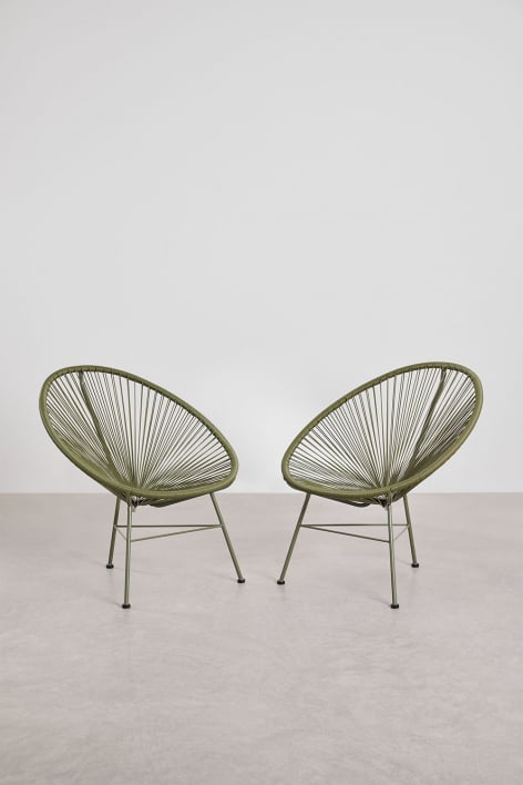 Pack de 2 sillones en acero y mimbre sintético New Acapulco - Verde Oliva Intenso