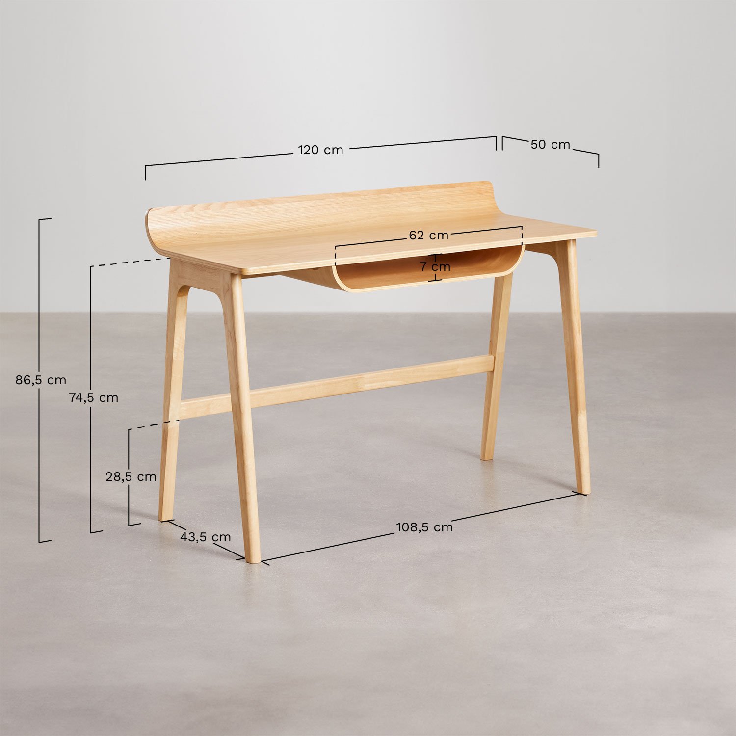 Escritorio 120x50 cm en madera Colman, medidas