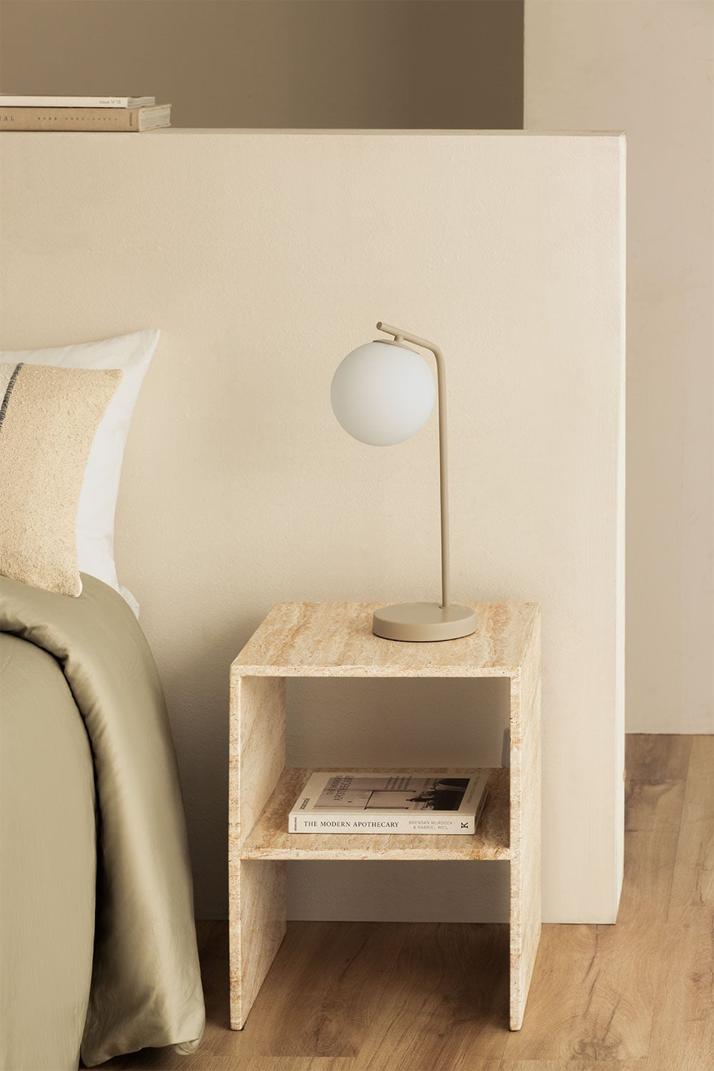 mesita noche travertino, mesita noche beige estante