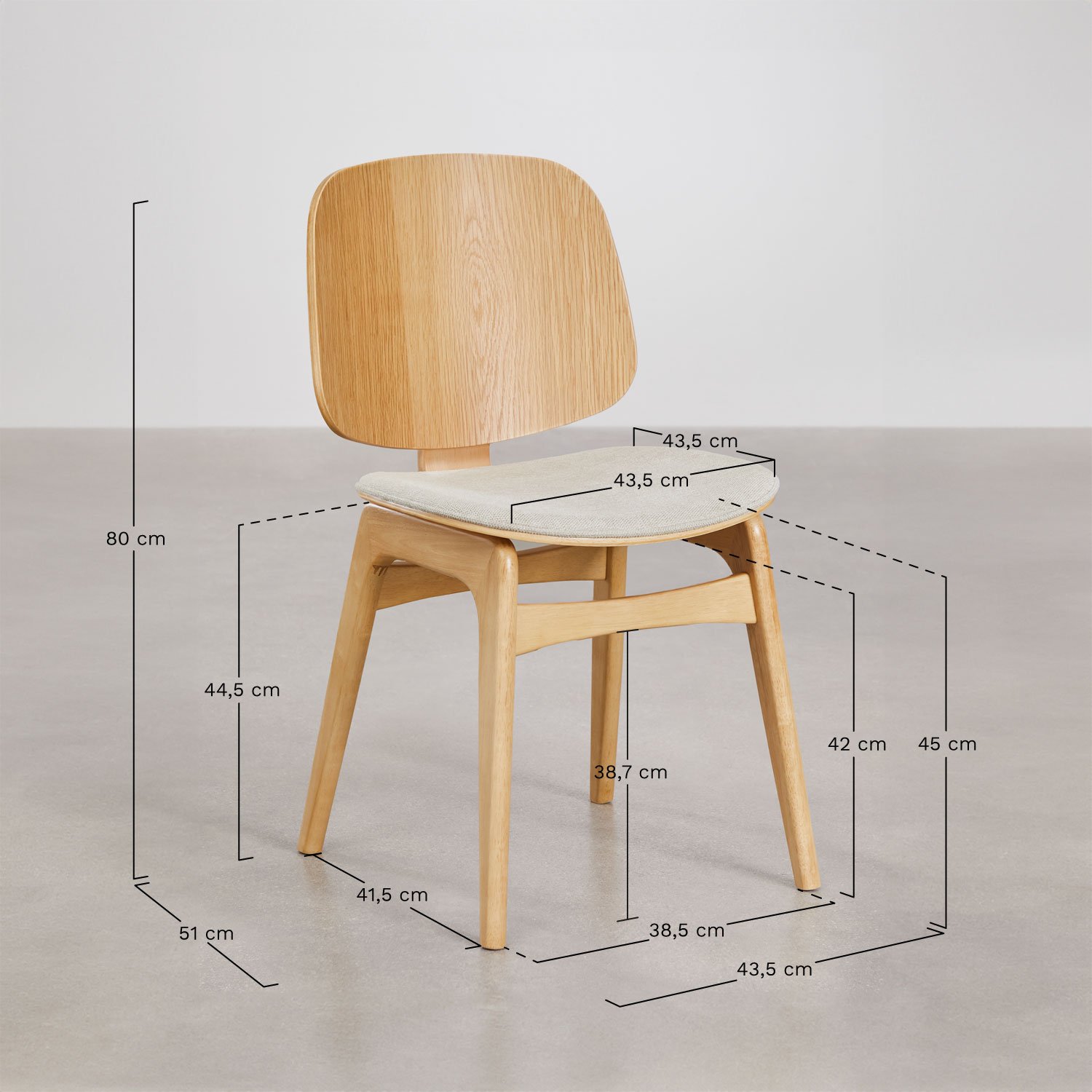 Silla de comedor en madera Canada, medidas