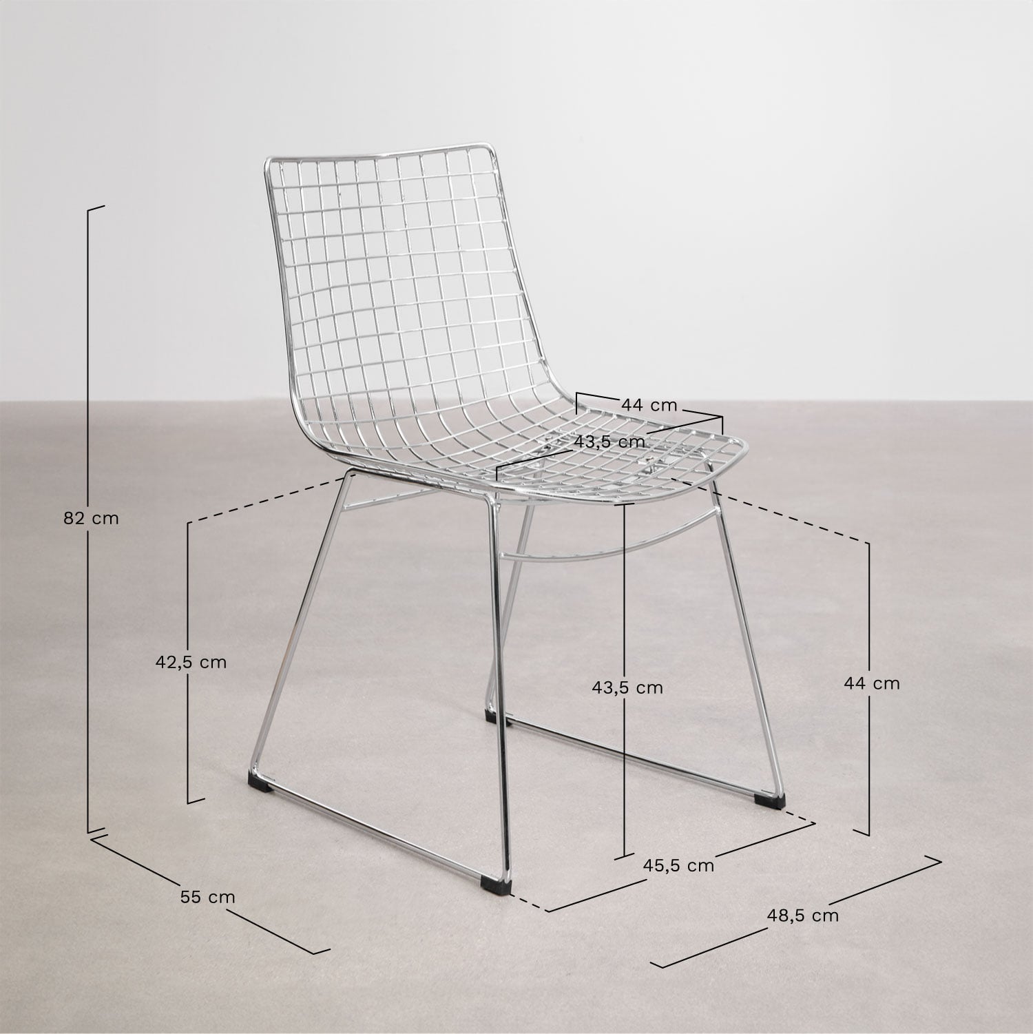 Pack de 4 sillas de comedor en acero Renee, medidas
