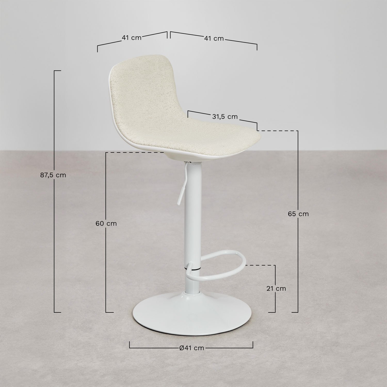 Pack de 4 taburetes altos regulables en bouclé Odeon, medidas