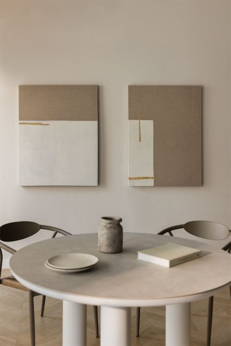 Cuadro decorativo 80x100 cm pintado a mano sobre lino con relieve de escayola Mivara