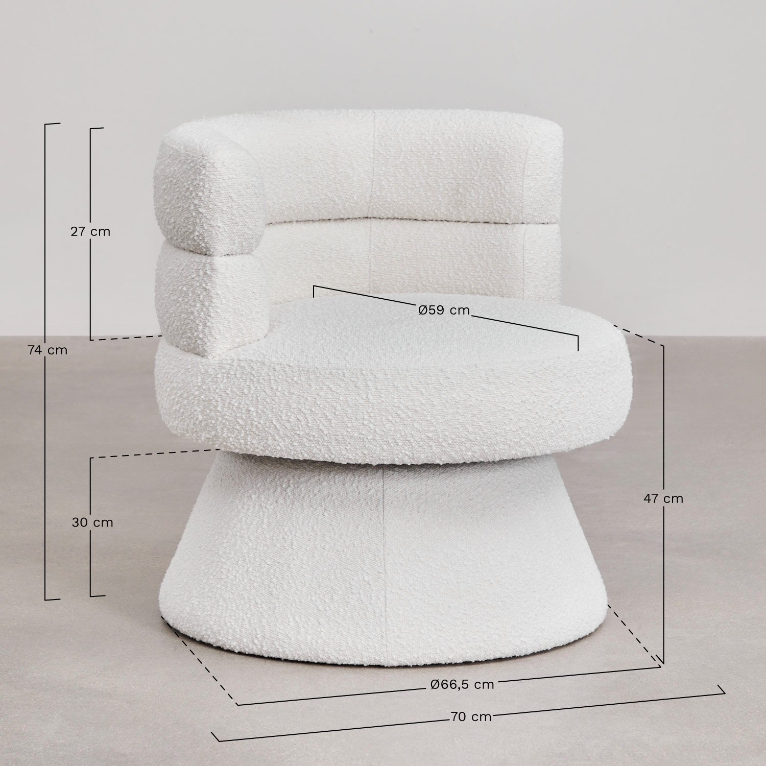 Pack de 2 sillones giratorios en tela bouclé Protea, medidas