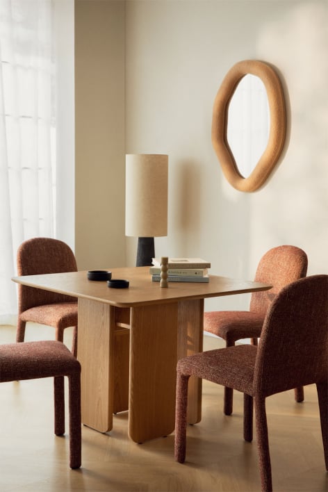 Mesa de comedor cuadrada 100x100 cm en MDF y chapa de fresno Ginger - Natural