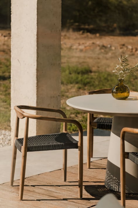 Silla de jardín en madera de acacia y cuerda trenzada Mallory - Gris Antracita