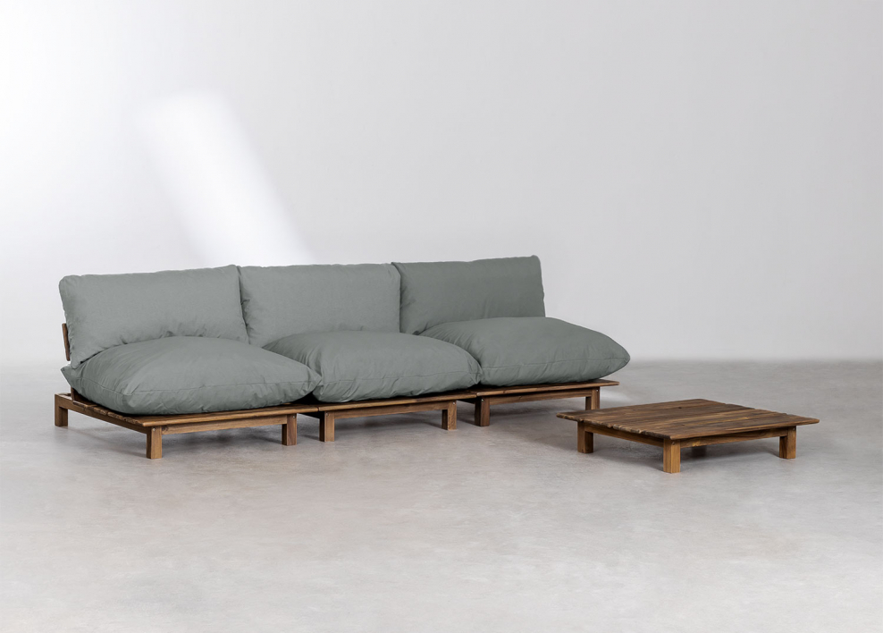 Conjunto de salón con sofá modular reclinable de 3 piezas y mesa de centro en madera de acacia Brina - Gris Antracita