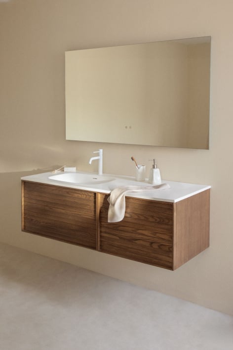 Conjunto de mueble de baño suspendido 140x50 cm en madera con lavabo integrado Solea - Madera de Fresno